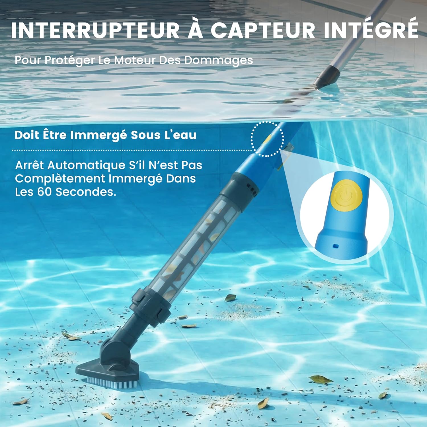 Aspirateur de piscine sans fil - 45 min autonomie - rechargeable - pour piscines hors-sol et spas