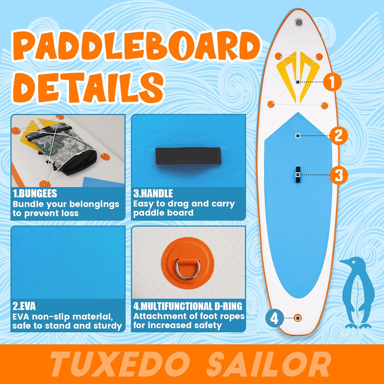 jardinite - Paddle Gonflable Adulte - Stand Up - accessoires complets, stabilité, design premium