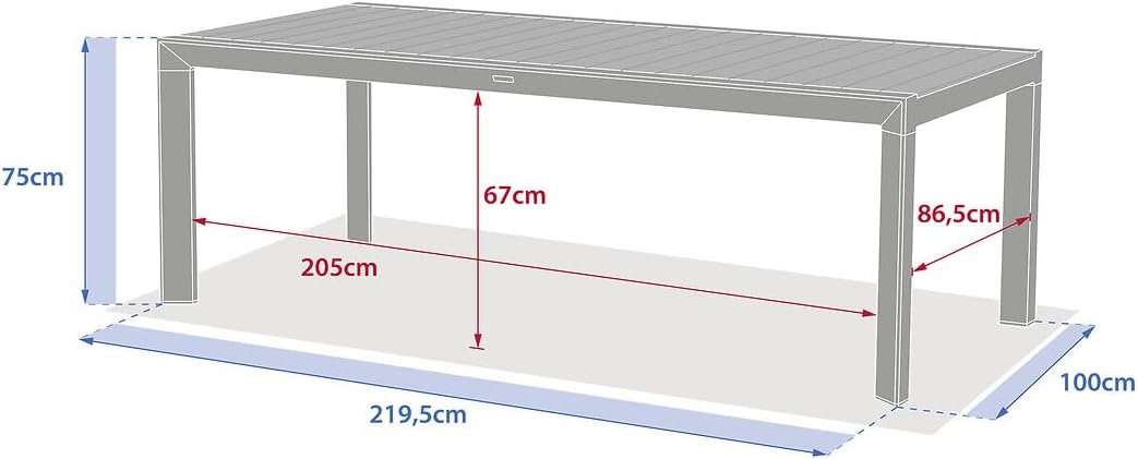 jardinite - Table de jardin Évasion 8 places - aluminium, effet bois, lin et argile