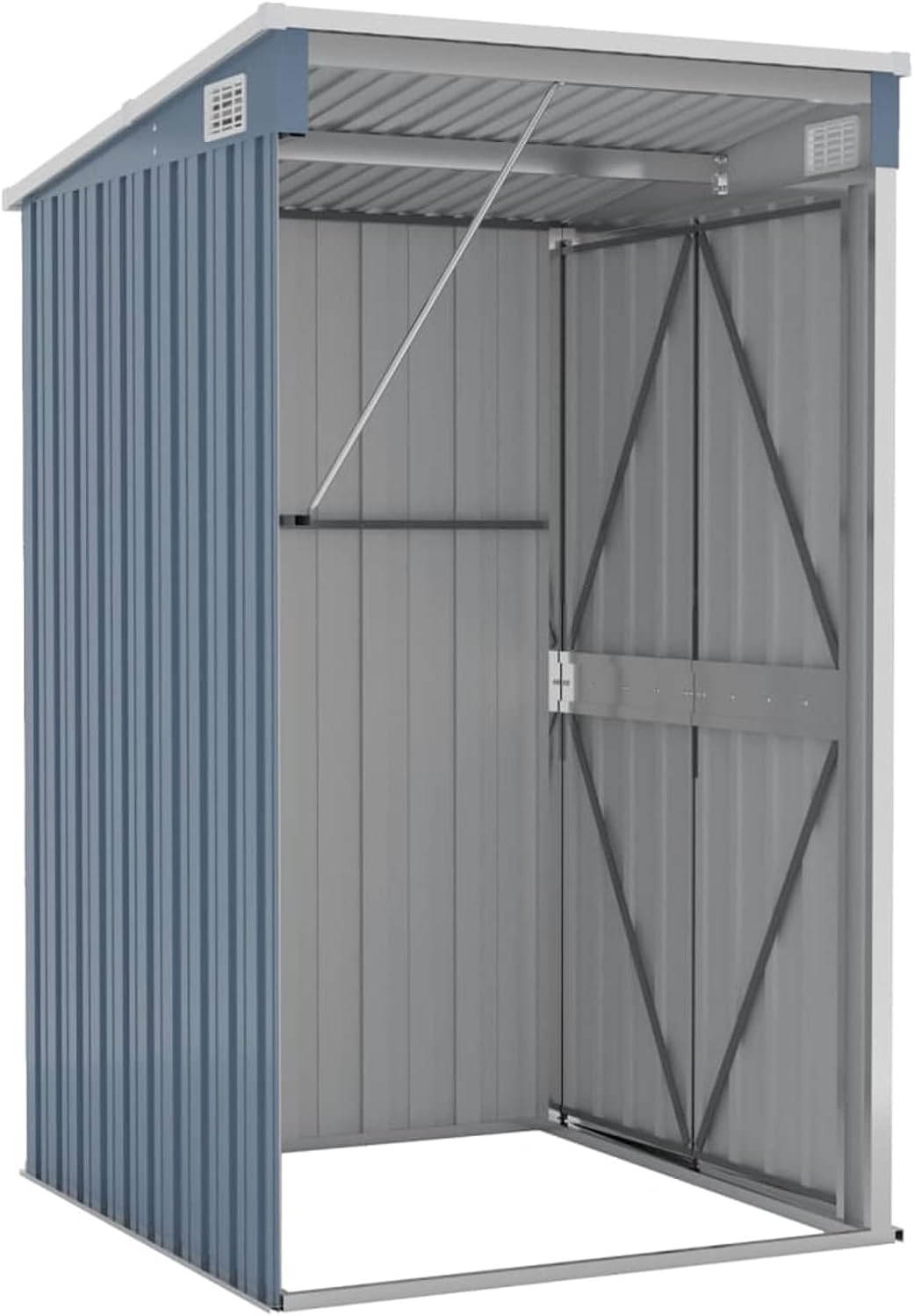 Abri de jardin mural acier galvanisé gris, 118x100x178cm, robuste