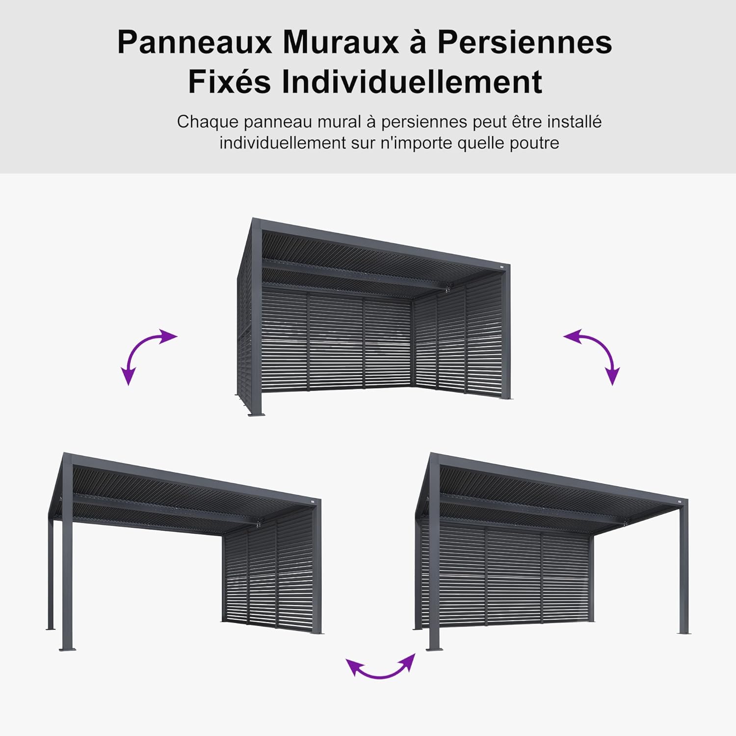 jardinite - Pergola bioclimatique - 4,24x3m - aluminium, persienne fixe, lames orientables
