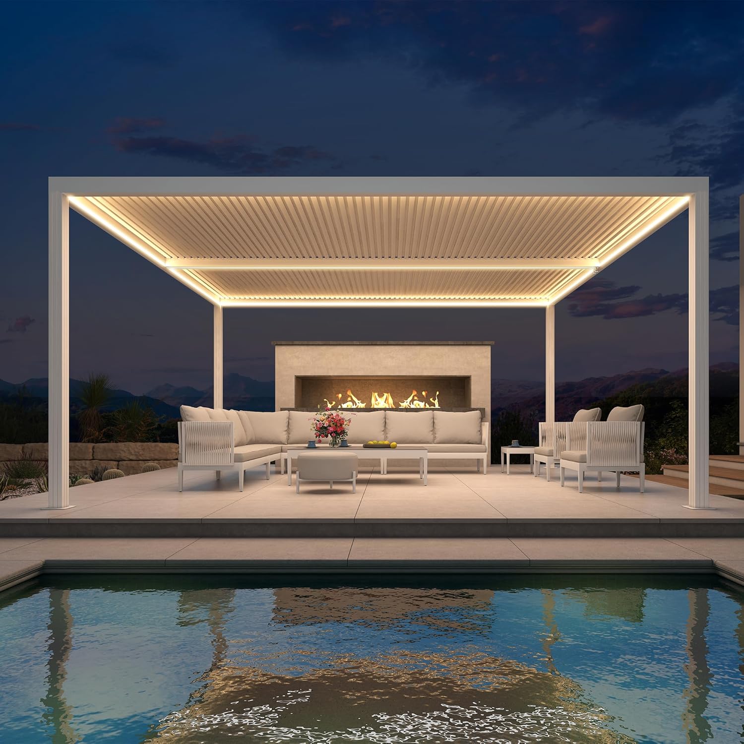 jardinite - Pergola bioclimatique 4,84x3,68m alu, LED, gouttières