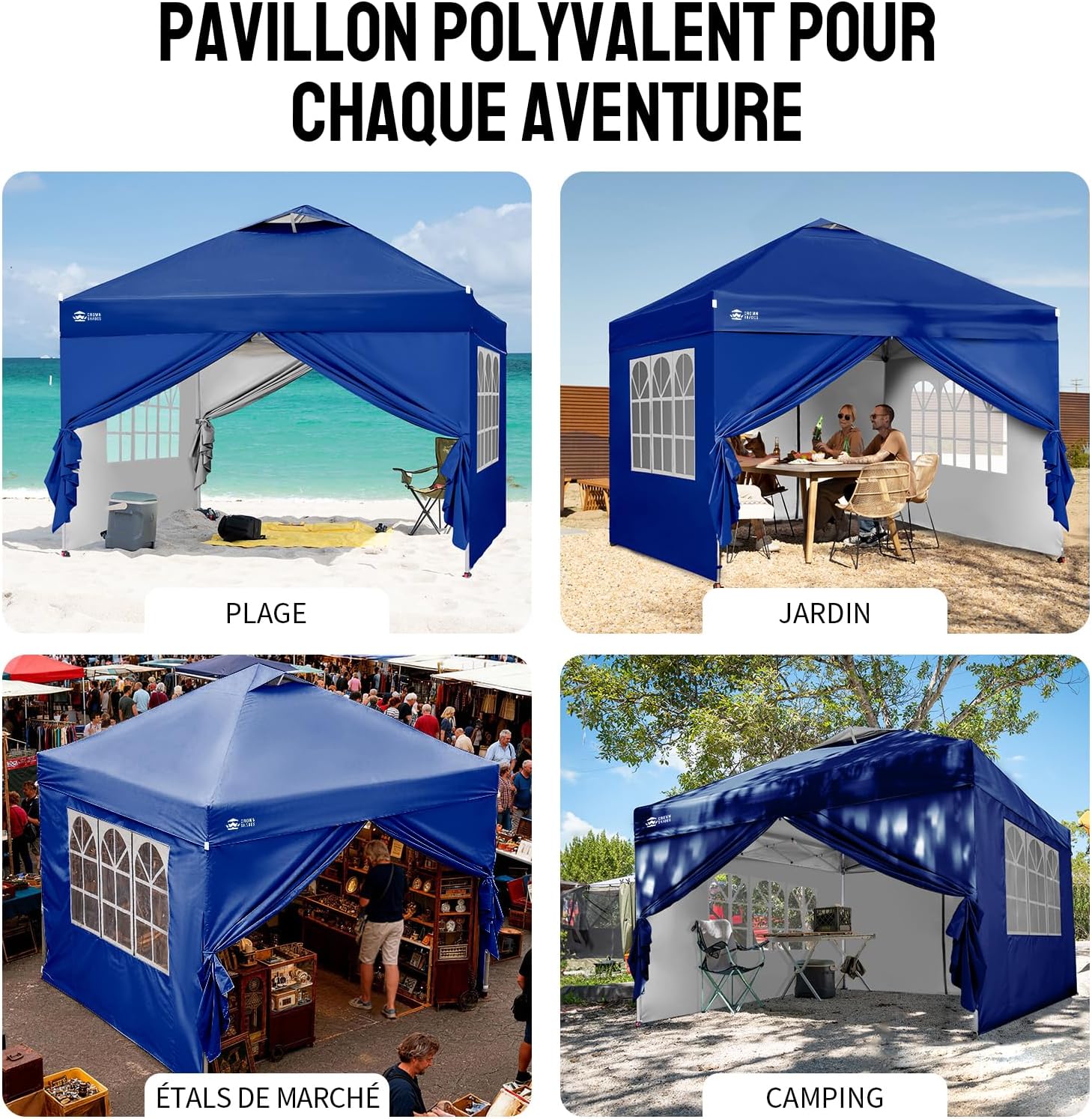 jardinite - tonnelle pliante 3x3m - imperméable, UPF 50+, 4 parois amovibles