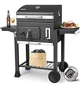 jardinite Barbecue Charbon de Bois, Chariot à Barbecue XXL, Grand Grill à Charbon avec Couvercle, 2...
