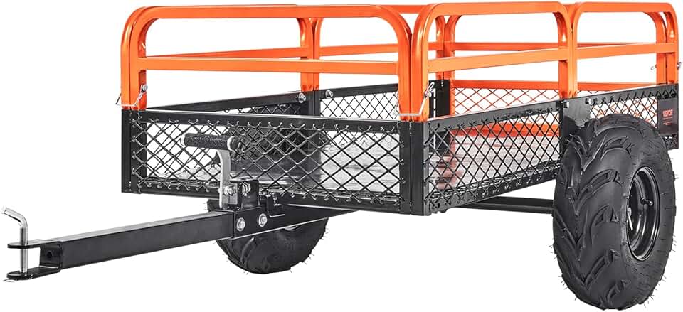 jardinite Remorque à Benne Basculante Capacité de Charge 680 kg Remorque Utilitaire de Jardin Robuste avec Côtés Amovibles Chariot de Transport à Déversement 0,4 m³​ pour Tracteur, Tondeuse à Gazon, VTT