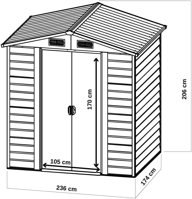 Abri de jardin métal 3.66 m², acier galvanisé, 162x226x172 cm, 2 portes coulissantes