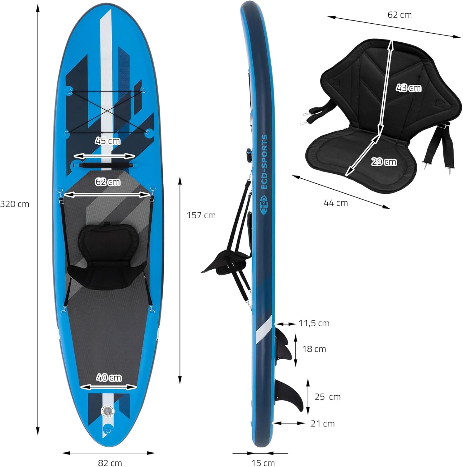 jardinite Stand Up Surf Paddle Board Gonflable 305/308/320/380 cm | PVC | jusqu'à 120/150 kg | Épaisseur 10/15 cm | Planche de Surf Pagaie Sac de Transport Pompe à Air | Diverses Couleurs Modèles