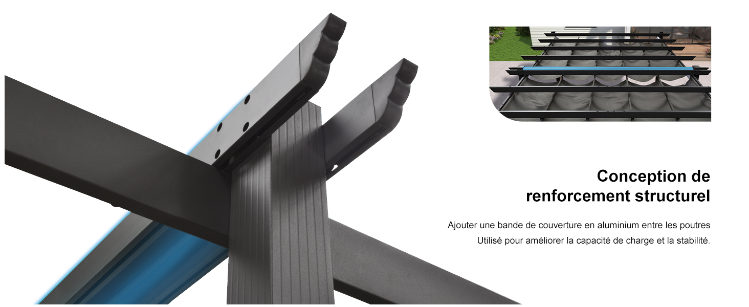 Composant de renforcement structurel en métal noir avec design en forme de X. Une image plus petite montre plusieurs pièces disposées en ligne.