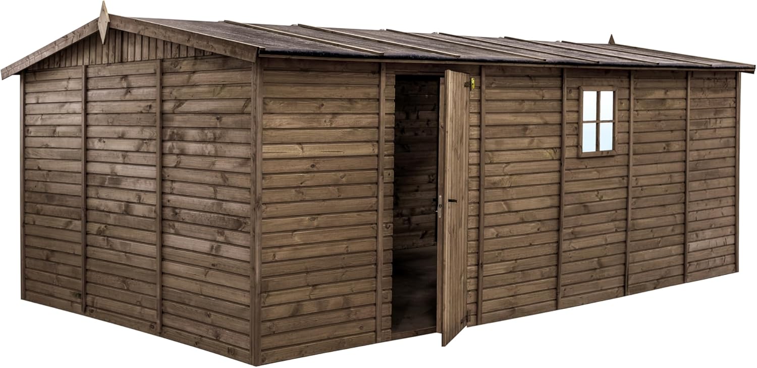 Garage en bois - traité, 19mm, 17.02m², usage extérieur, INT033