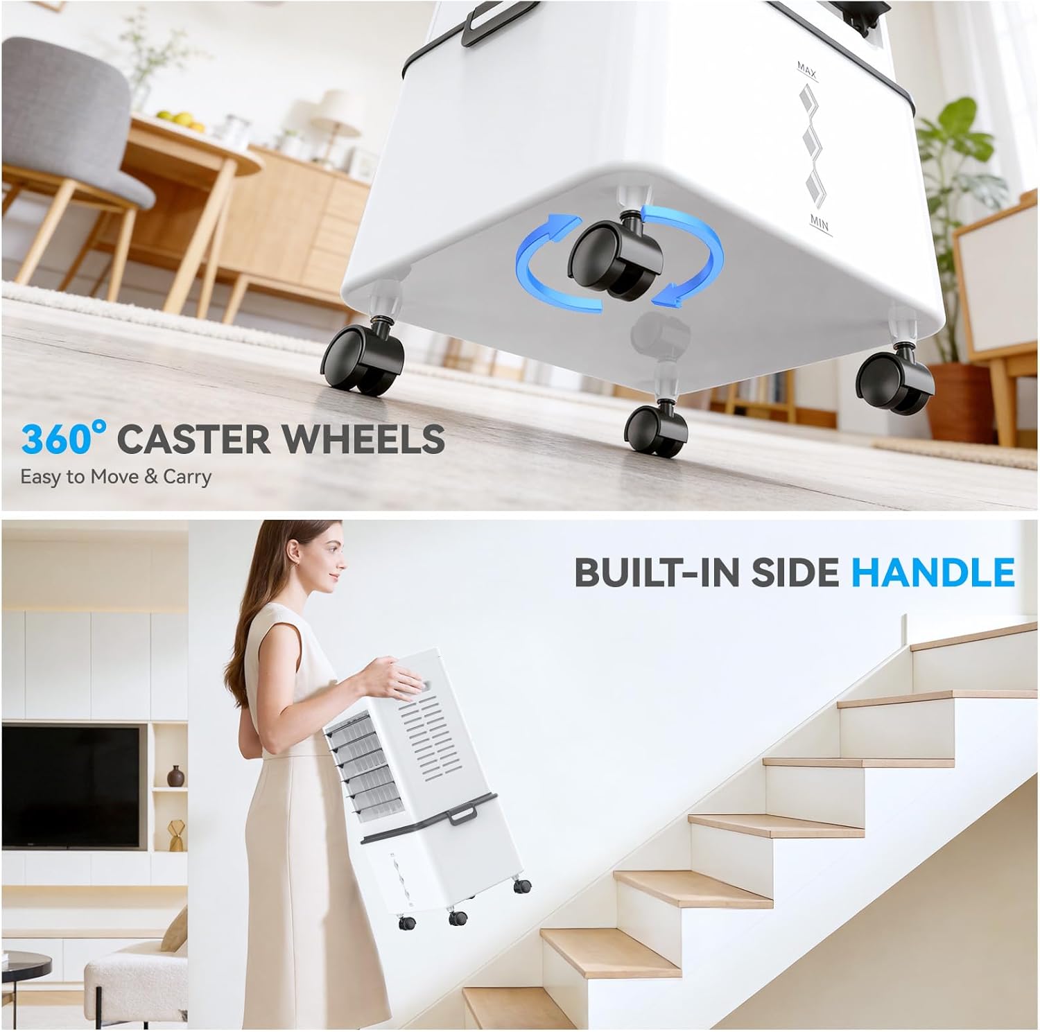 Climatiseur mobile - 12L, 6 vitesses, 3 modes, minuterie 24h, télécommande, 40 dB, portable