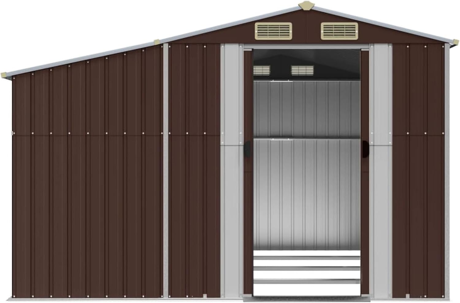 Abri de jardin en acier galvanisé pour outils, bûches et bunker à charbon – Toit incliné durable pour l'extérieur – 277 x 365,5 x 179 cm – Marron