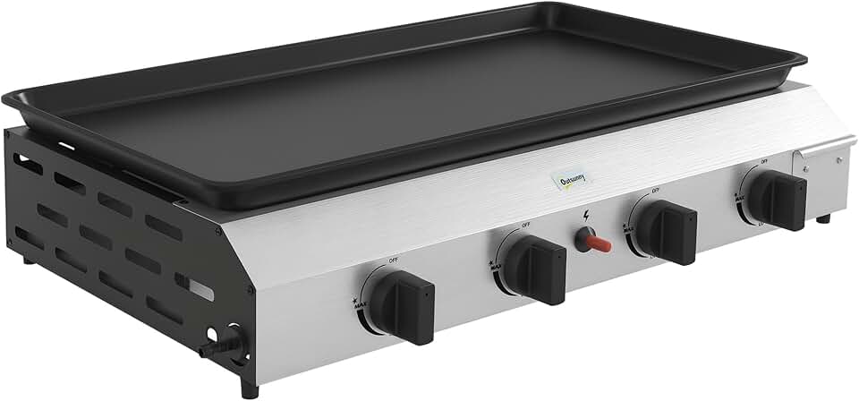 jardinite - plancha 4 brûleurs - 73x34 cm - acier inox émaillé, 9,6kW, grande surface
