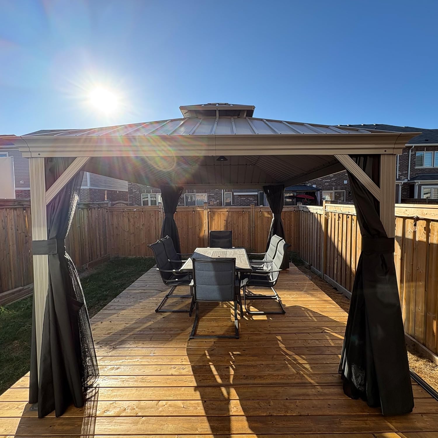 jardinite - tonnelle extérieur - 3 x 4,25 m - alu double toit, rideaux, LED