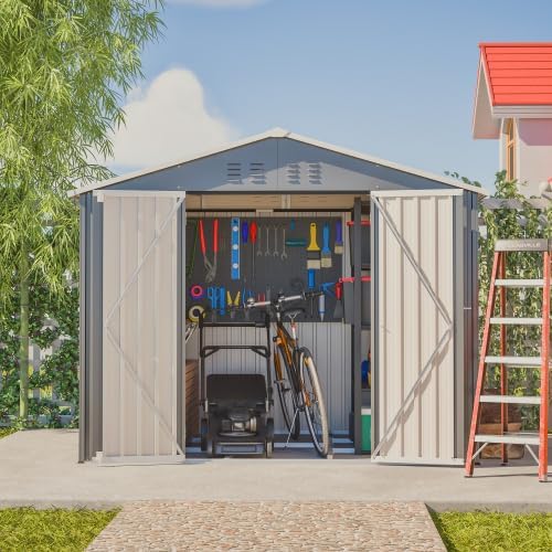 Abri de jardin en métal de 2,29 x 1,8 m - Anthracite - Avec ventilation et porte de 106 cm - Résistant aux intempéries - Pour outils de jardin, tondeuse à gazon et rangement extérieur