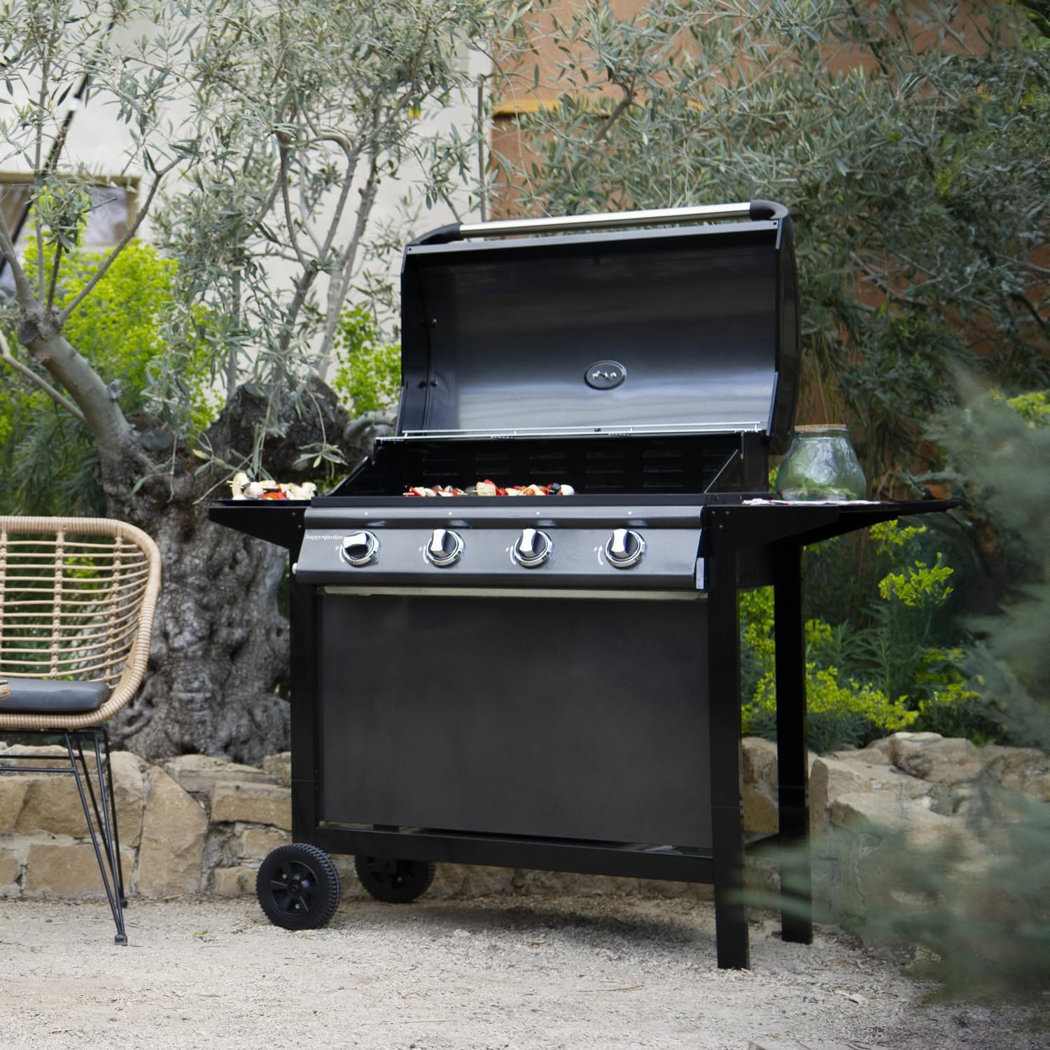 jardinite - Barbecue gaz RENO - 4 brûleurs 14kW avec thermomètre