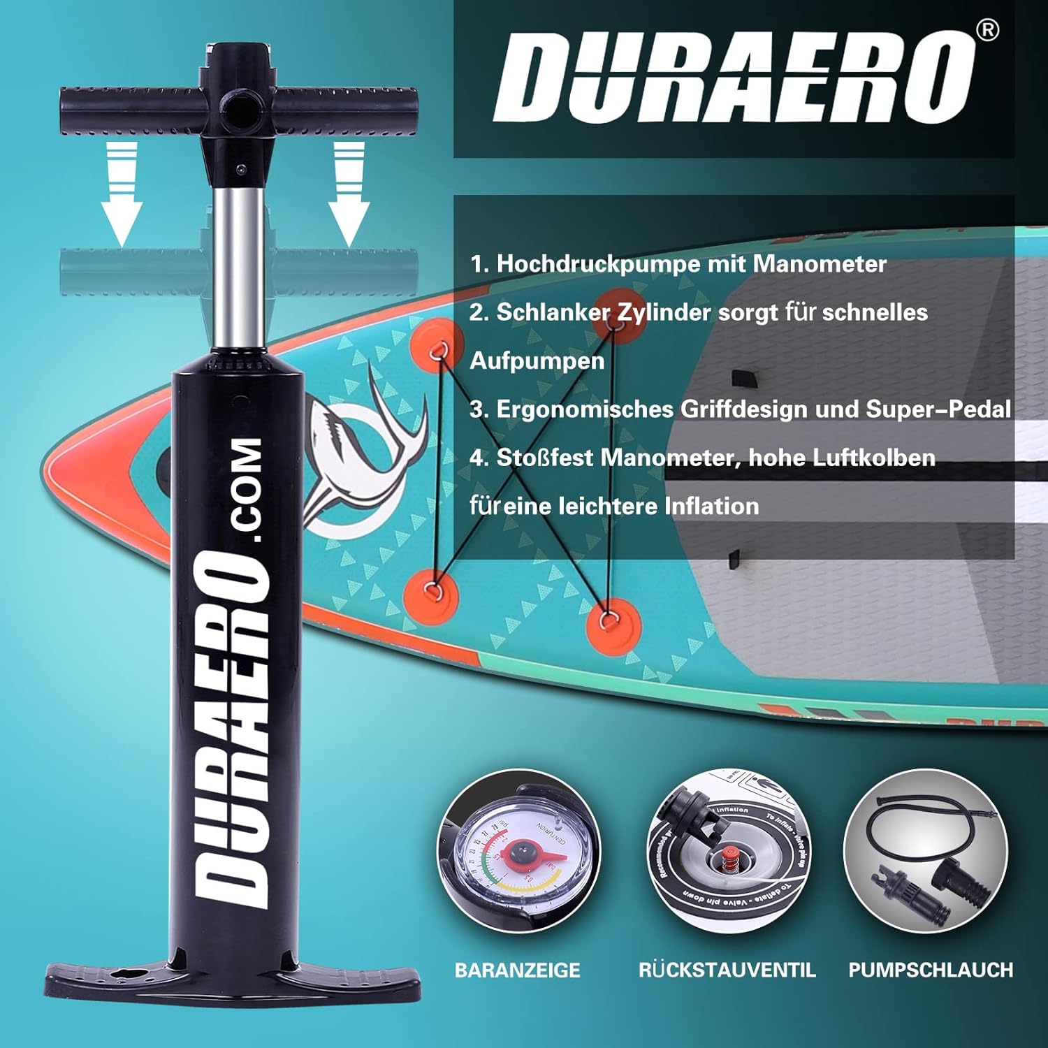 Siège de Kayak Gonflable Stand Up Paddle et Support de caméra, pagaie 2 en 1 330x76x15cm, Pompe jusqu'à 150kg avec Sangle de Pied, Sac à Dos