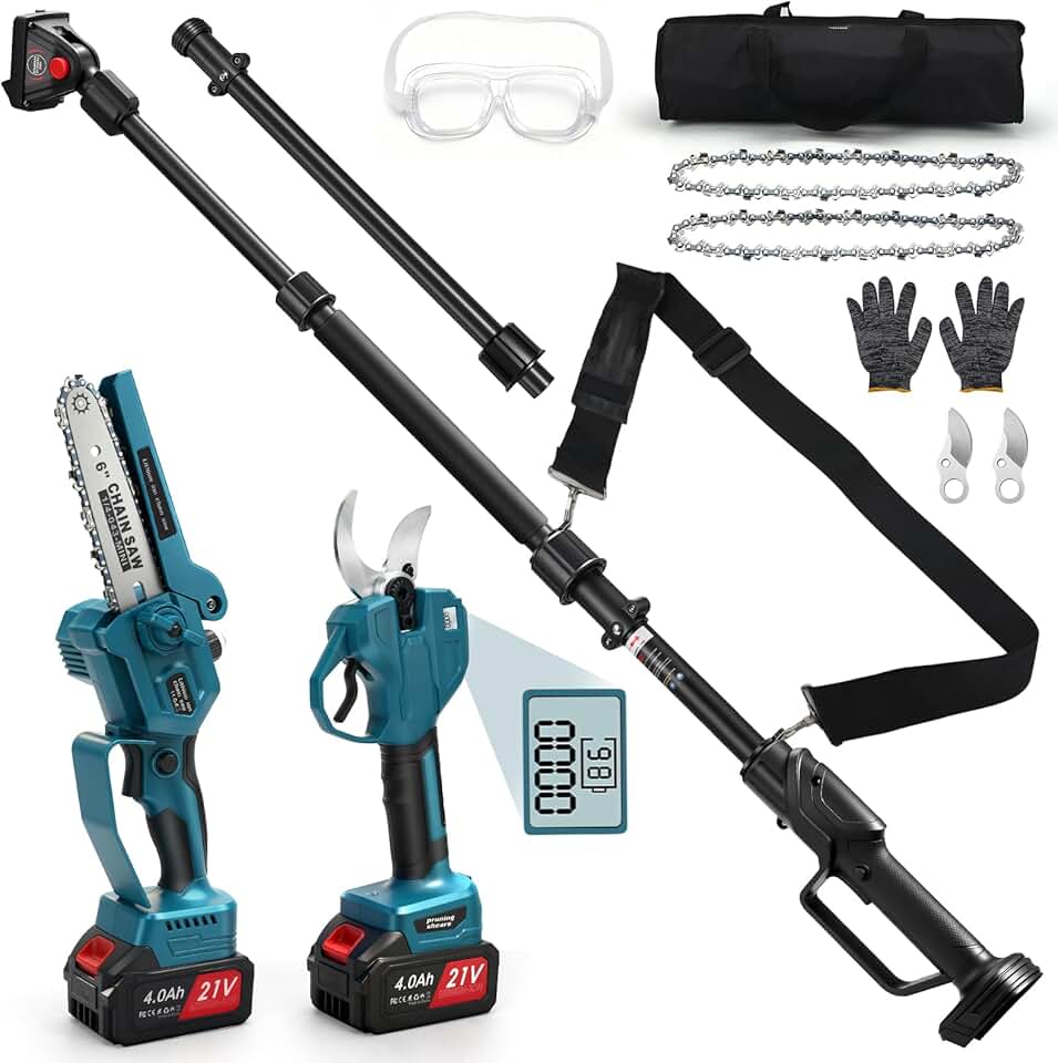 jardinite - Mini tronçonneuse 4 en 1, 4,1 m portée, 2x4Ah, moteur brushless, pour jardinite 18V