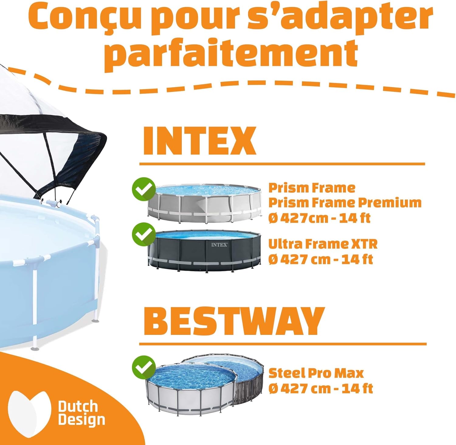 jardinite - Dôme Piscine Universel ø 427 cm Transparent pliable - 427CM