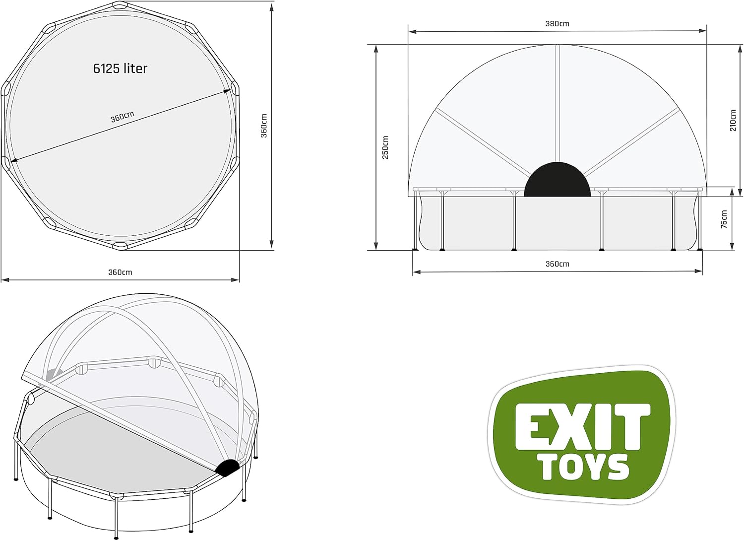 jardinite Piscine Tubulaire Soft Grey avec Dôme Multifonctionnel - ø360x76cm - Piscine Hors Sol Ronde avec Pompe Filtrante à Cartouche - Entrée Basse - Pour l'Eau de la Piscine Propre et Chaude - Gris