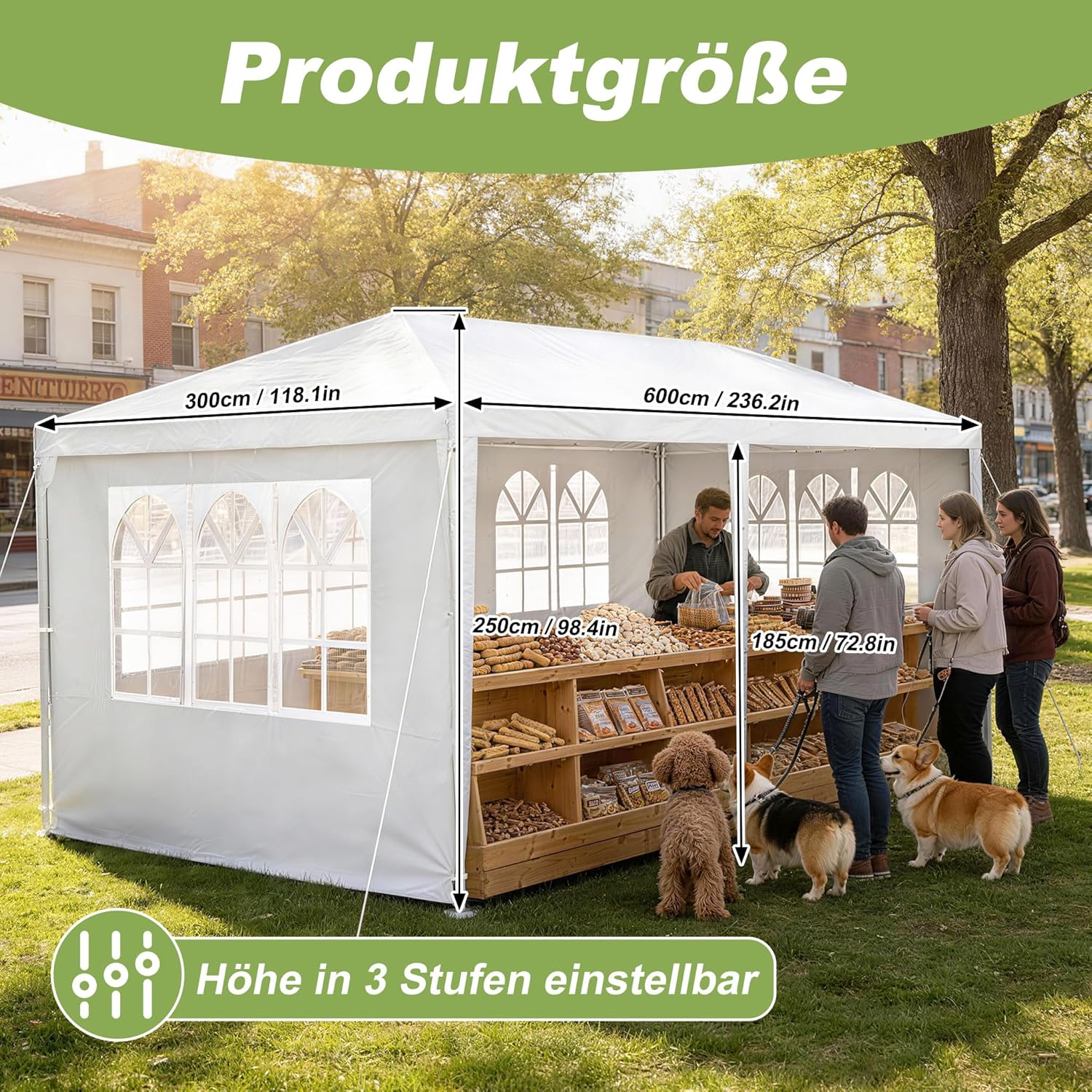 LZQ - Tonnelle jardin 3x6m, imperméable, 6 parois, montage rapide
