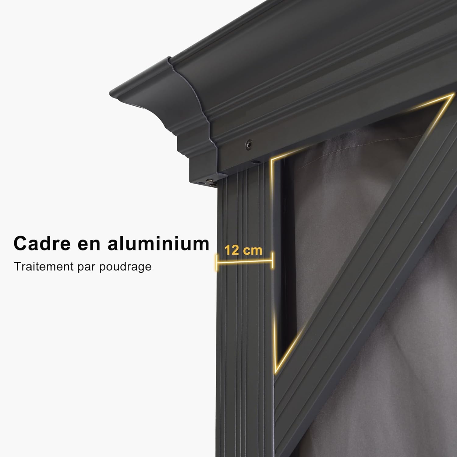 jardinite - tonnelle aluminium - 4,25x3,65m - éclairage intégré, rideaux moustiquaires, gouttière, poteaux renforcés