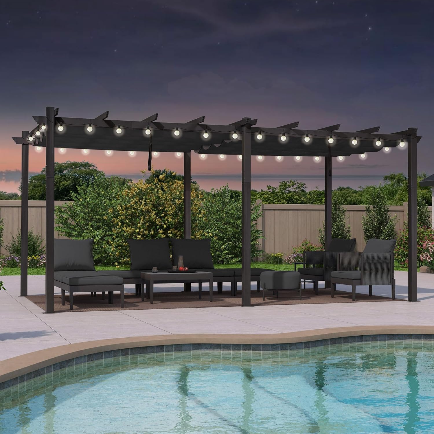 jardinite - Pergola Aluminium 5.5 x 3.5 m - Éclairage LED intégré, toit rétractable, tissu teinté, structure résistant