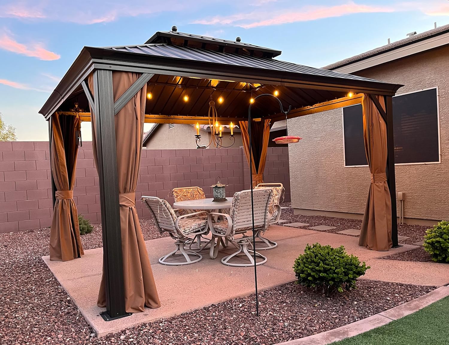 jardinite - pergola extérieure 4,25x3m - alu, LED, rideaux, gouttière