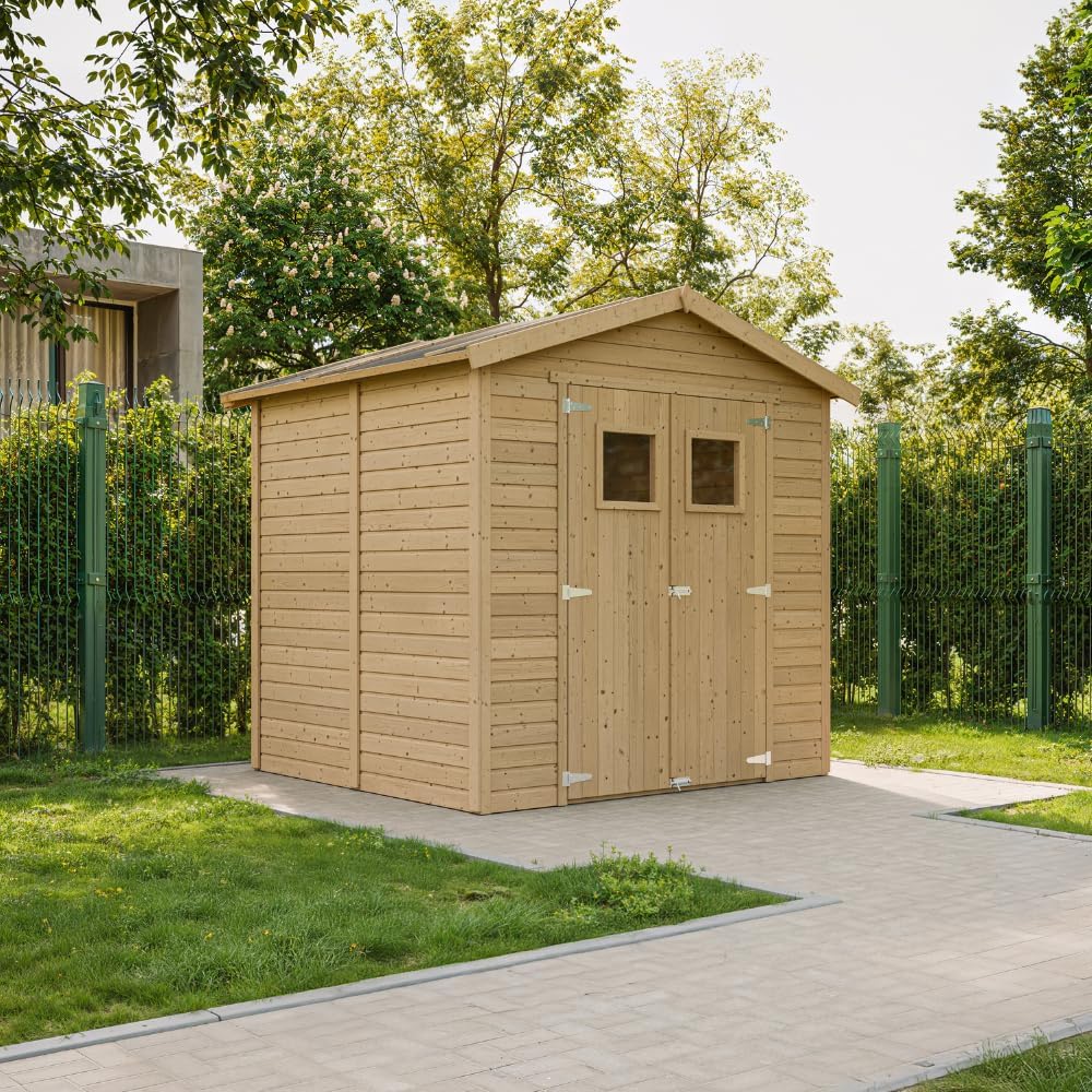 Abri de Jardin en Bois Naturel Plus Les PLANCHERS IMPRÉGNÉ - Stockage extérieur avec fenêtres H228x222x233 cm/4,2 m² Hangar en Bois Naturel - Atelier Rangement Outils et vélos- jardinite M351+M351G
