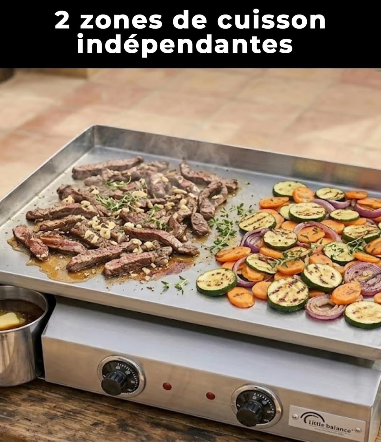 jardinite - Plancha électrique 2 zones inox 3000W, 60x40cm - 8679