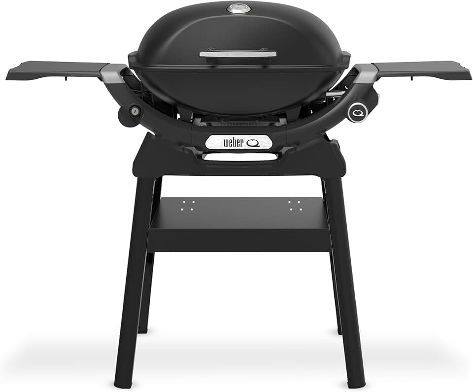 jardinite - Q 2200N série barbecue gaz, compact, fonte émaillée, brûleur puissant, tablettes, noir minuit, Q2200N
