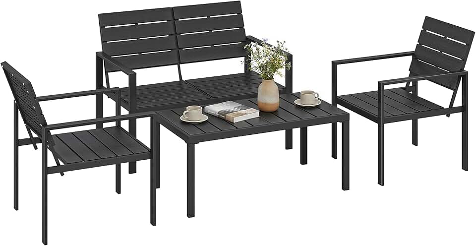jardinite - salon de jardin 4 pièces - canapé 2 places, table basse, fauteuils, noir