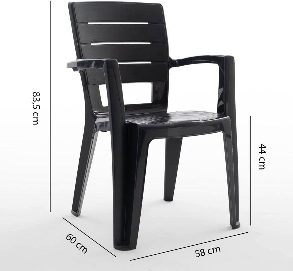 Thomas & Anita - Ensemble repas 6 places - table acier 180x90cm et chaises empilables effet bois