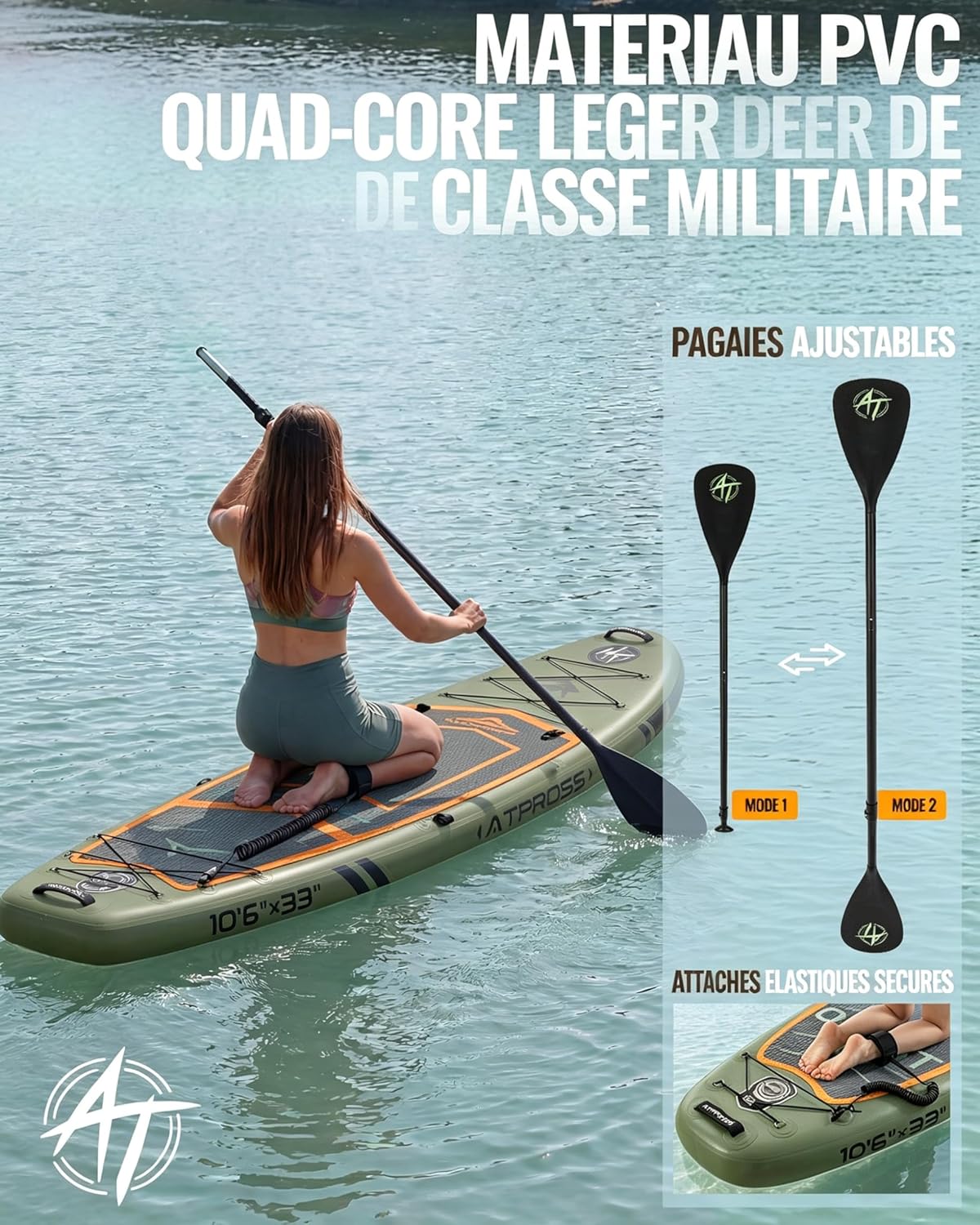 Stand Up Paddle Gonflable Adulte avec Siège Kayak & Accessoires, 320x84cm Planche de Sup Extra Large pour 2 Personnes, Charge 200kg, Kayak Gonflable 2 Places Stable et Antidérapant pour Surf