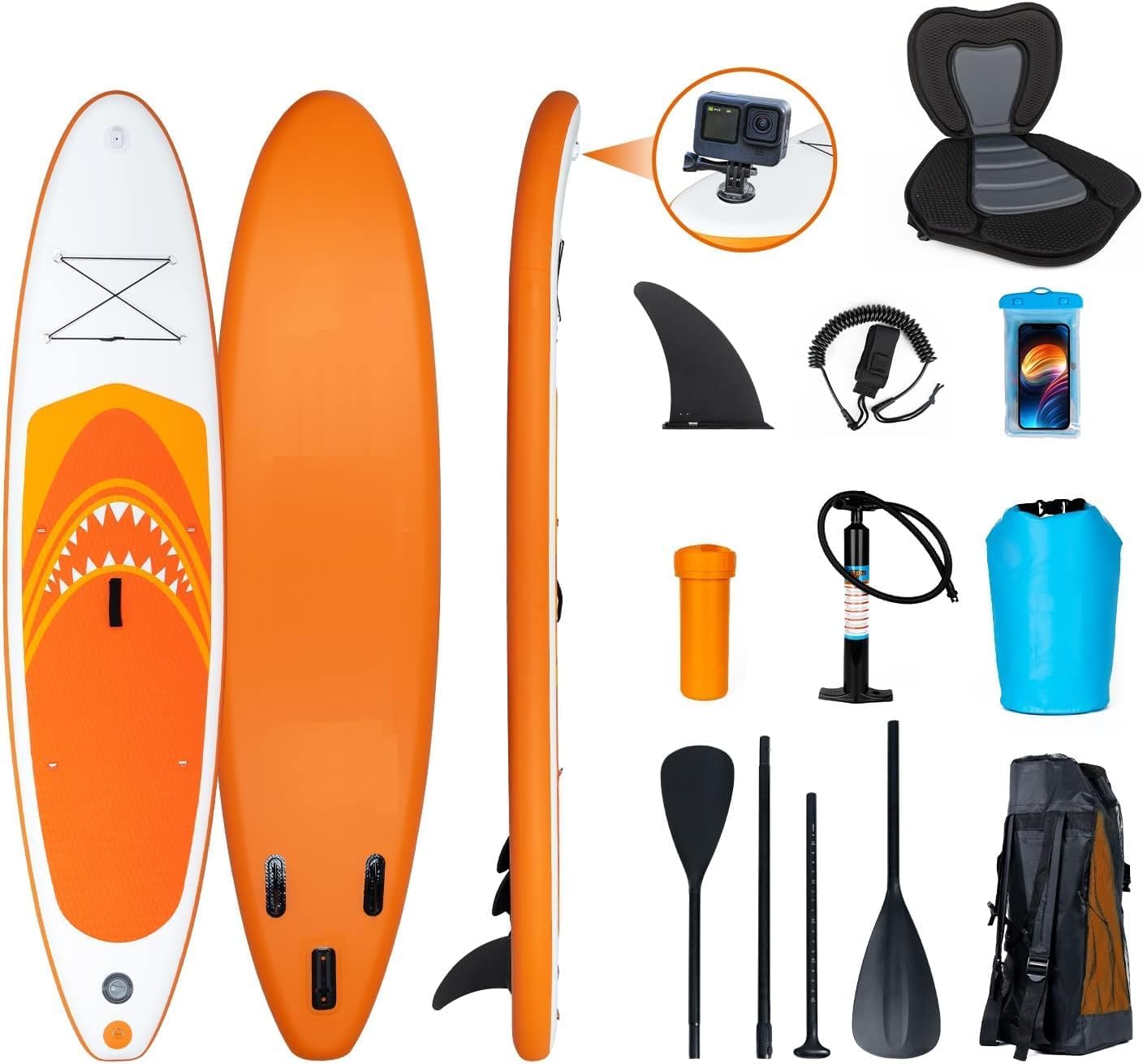 jardinite - Paddle Gonflable Adulte - 320/335cm - 2 personnes, siège kayak, pagaie alu, support caméra, pompe, 150kg