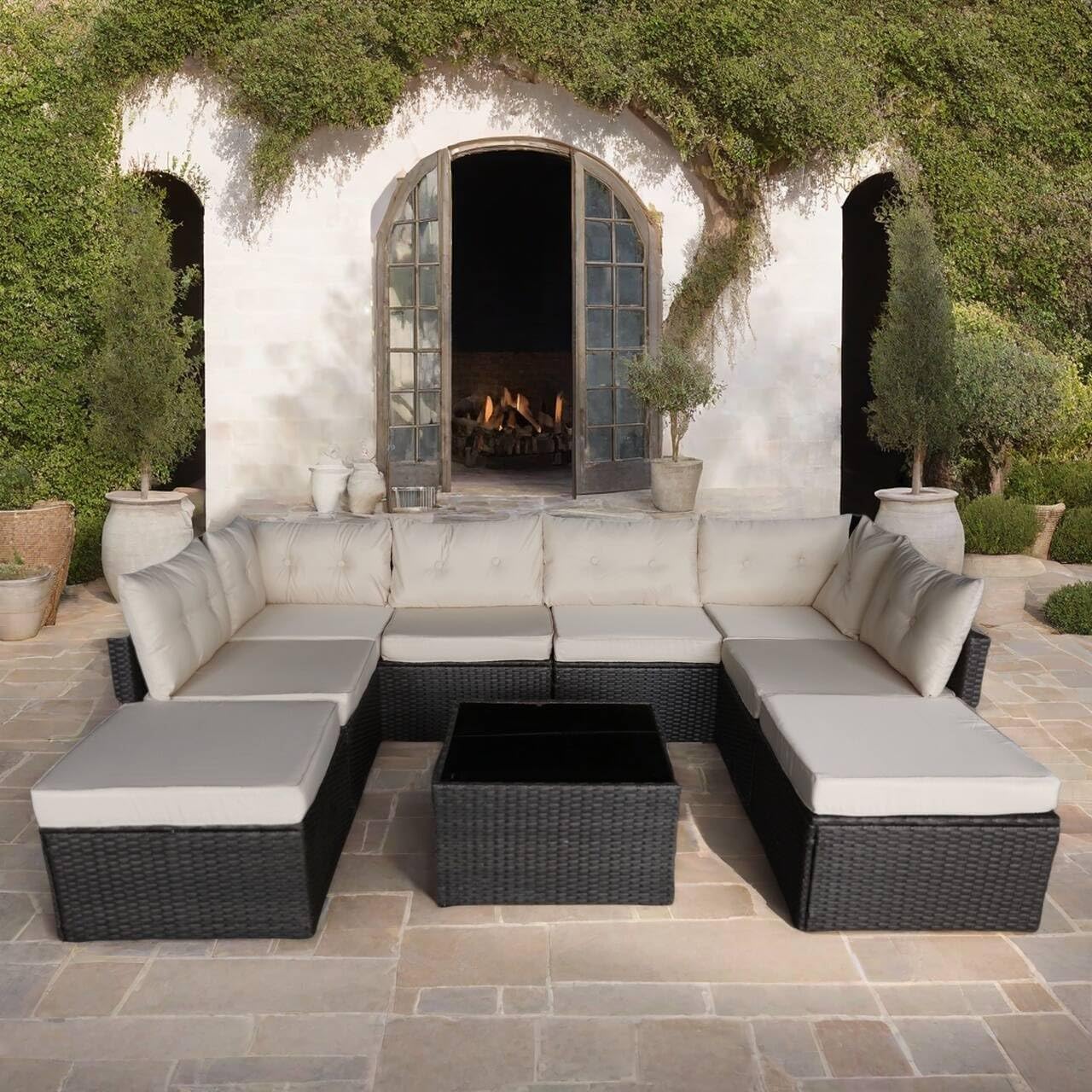 Salon de jardin - Résine tressée modulable 8 places - Fauteuils confortables - Entretien facile