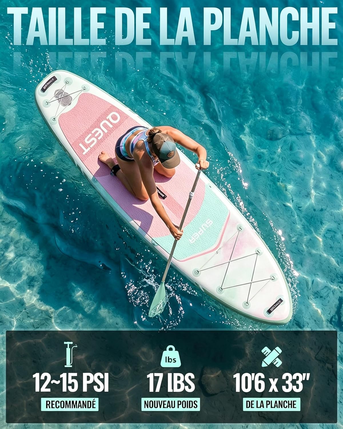 Stand Up Paddle Gonflable Adulte avec Siège Kayak & Accessoires, 320x84cm Planche de Sup Extra Large pour 2 Personnes, Charge 200kg, Kayak Gonflable 2 Places Stable et Antidérapant pour Surf