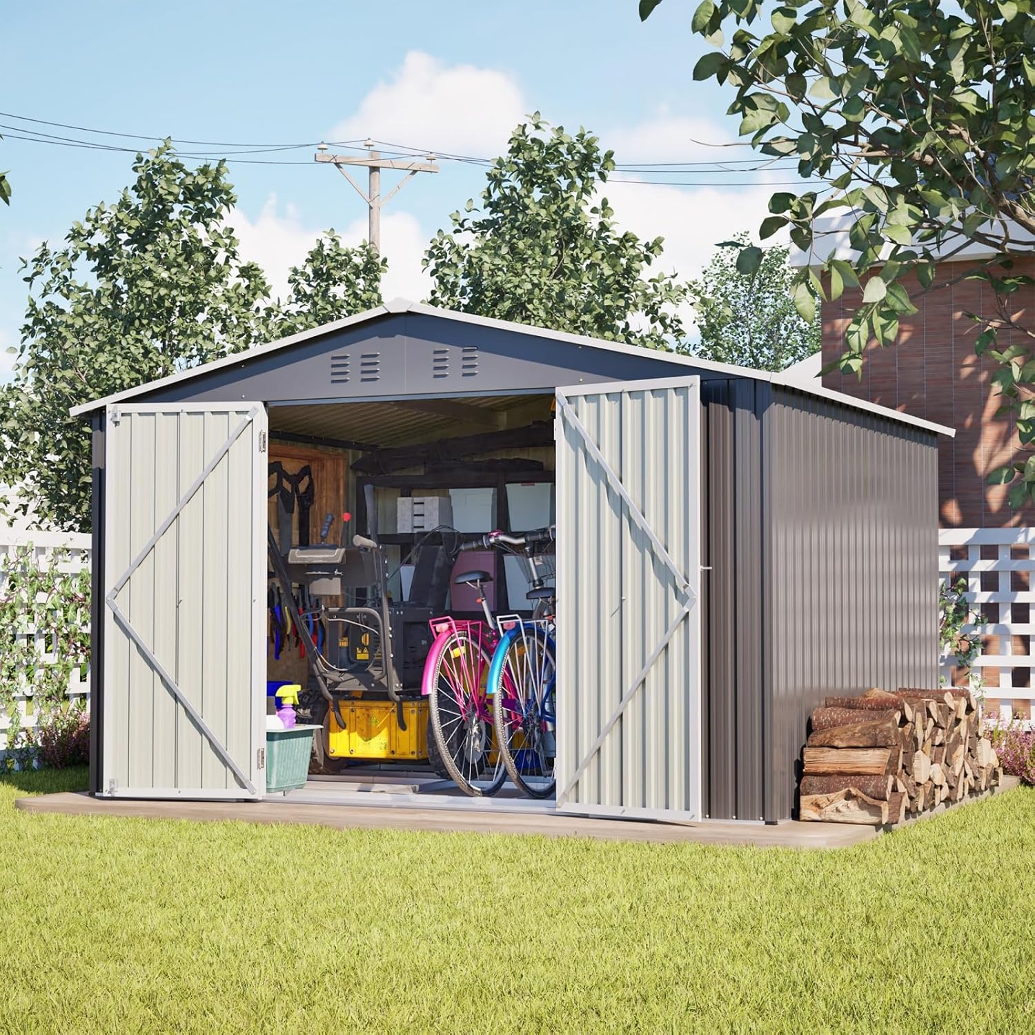 Abri de jardin - métal galvanisé 10x8 FT - spacieux, résistant intempéries, toit incliné