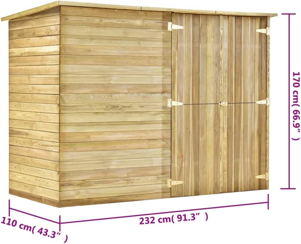 Abri de jardin bois de pin 232x110x170cm imprégné, brun, 149.8kg