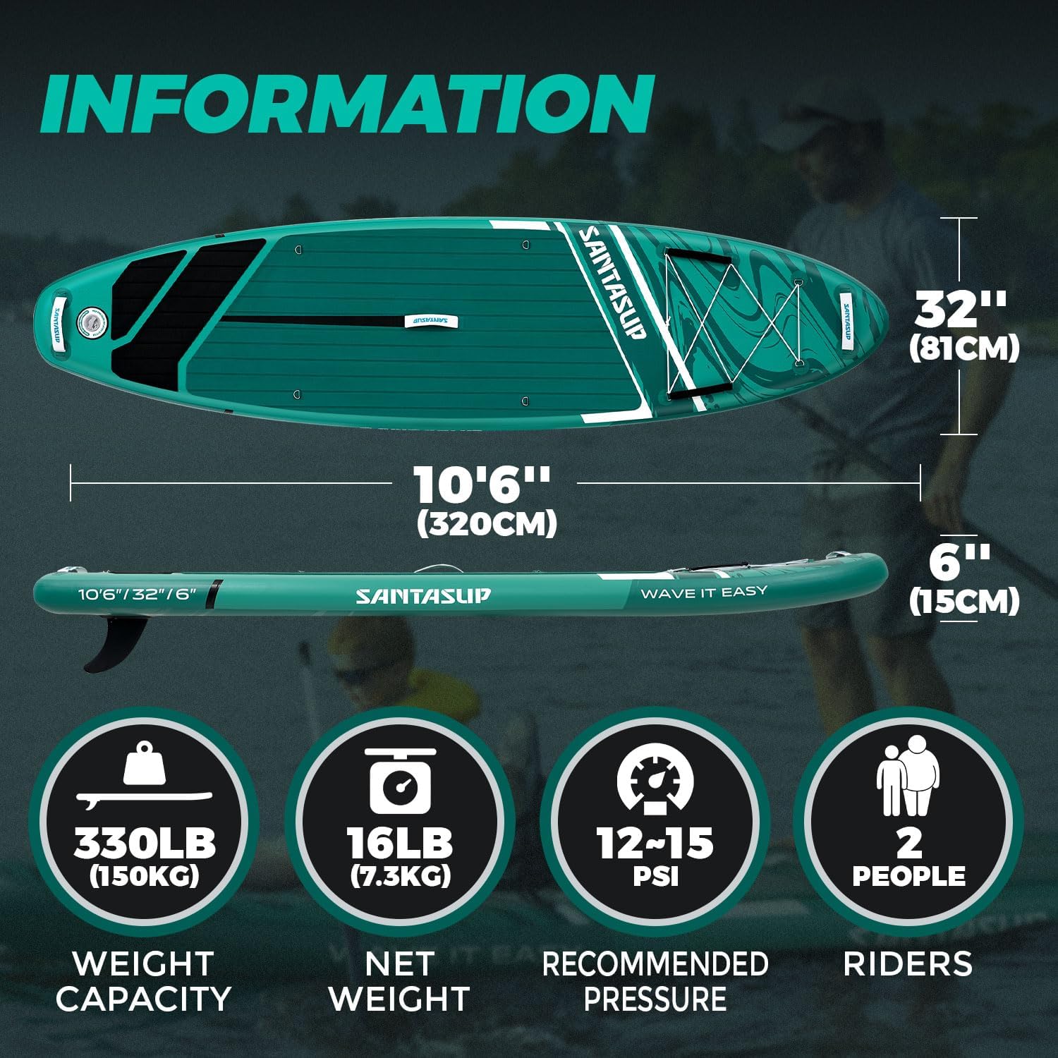 Stand Up Paddle Gonflable - EVA antidérapant - 10'6