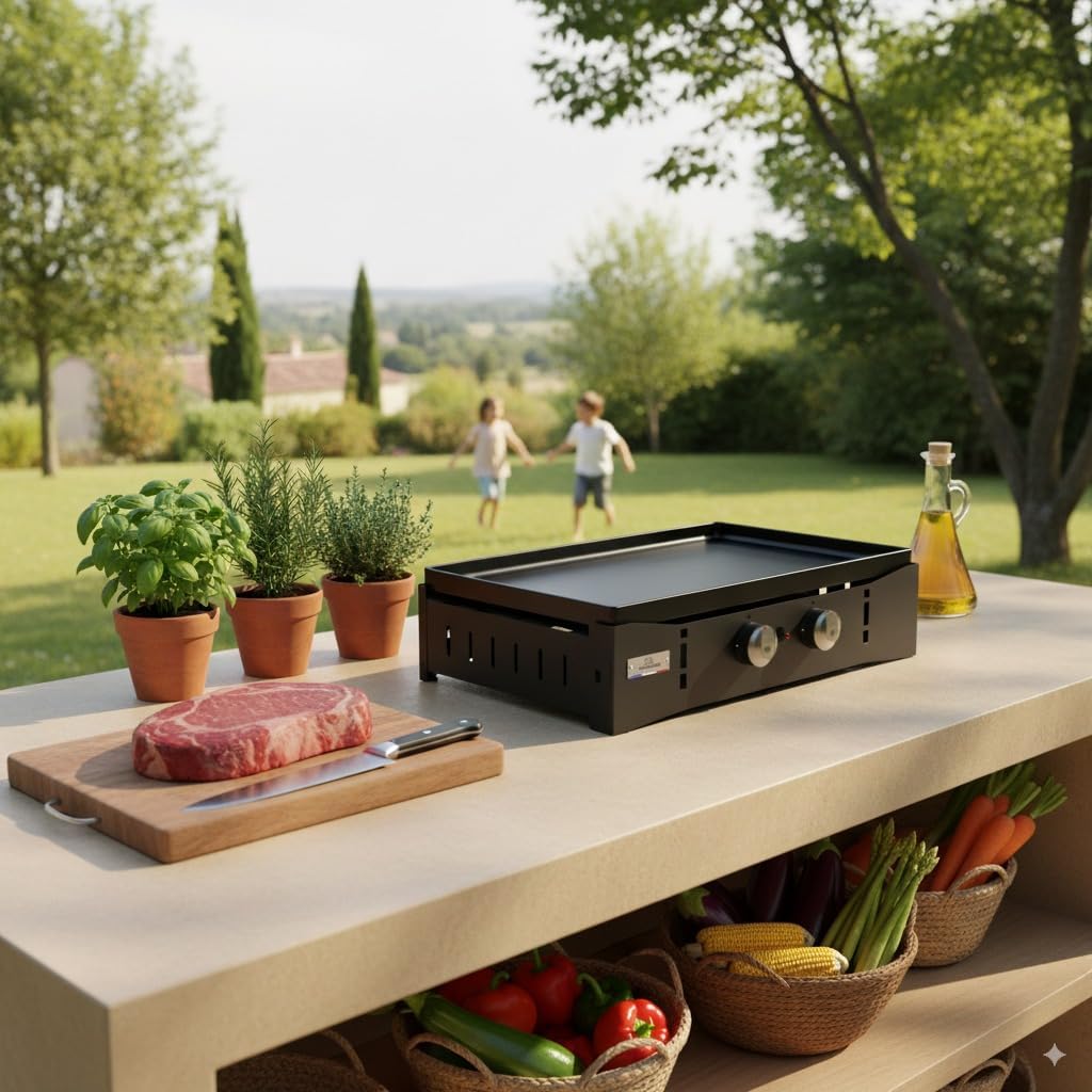 Marque - jardinite Plancha Ora Gaz - 260 Noire - Plancha gaz robuste et compacte, surface de cuisson large.