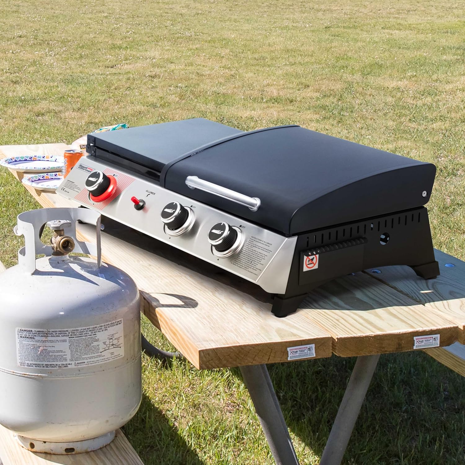 jardinite - barbecue gaz 3 brûleurs - 8,5kW - plancha, grille, couvercle multifonction