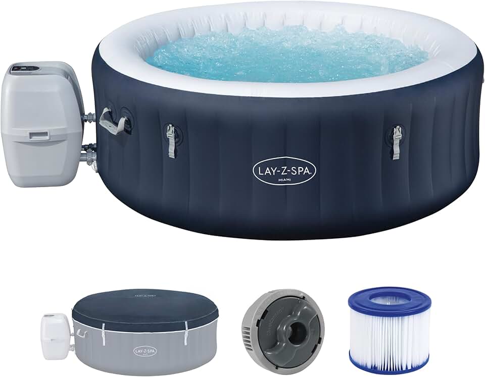jardinite - Spa Gonflable Miami AirJet Efficacité énergétique pour 2 à 4 Personnes - 180 cm x 180 cm x 66 cm - Bleu