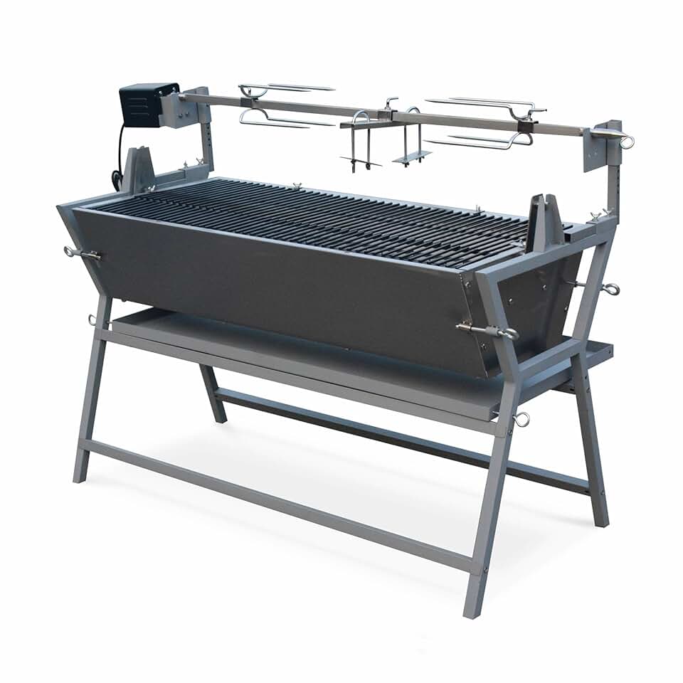 jardinite - Mathurin Inox - rôtissoire inclinable, moteur barbecue, grillades réception