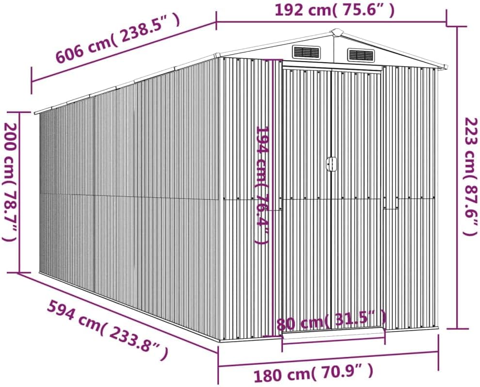 Abri de jardin - anthracite acier galvanisé - 192x606x223 cm - structure extérieure spacieuse - 3147454