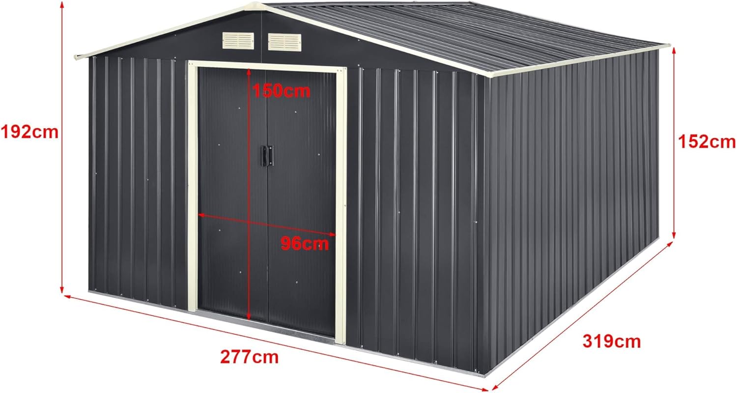 jardinite Abri de Jardin 15 m³ Robuste Cabane de Stockage Extérieur Cabane à Outils Toit à Pignon Tôles en Acier Galvanisées Gris Foncé