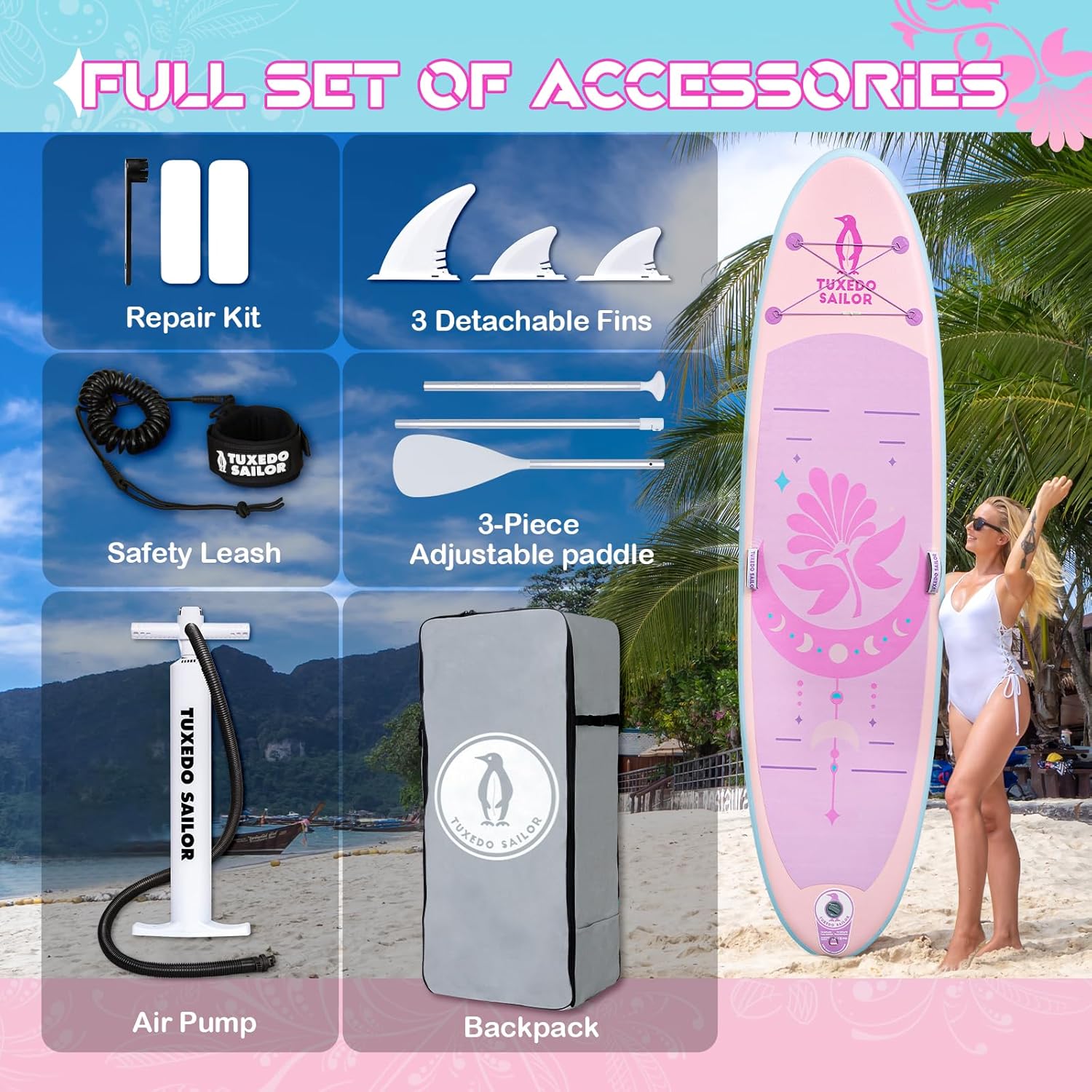 jardinite - Paddle Gonflable Adulte - planche SUP - accessoires complets - dimensions standards