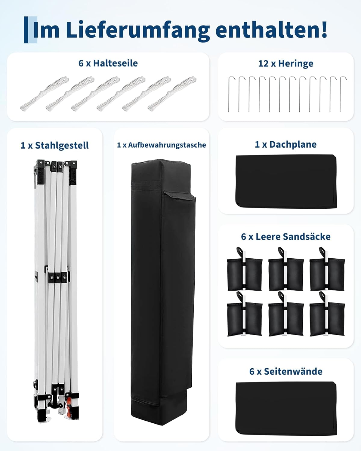 Gravee - tonnelle pliante série avec parois, 3x6m, imperméable, anti-UV