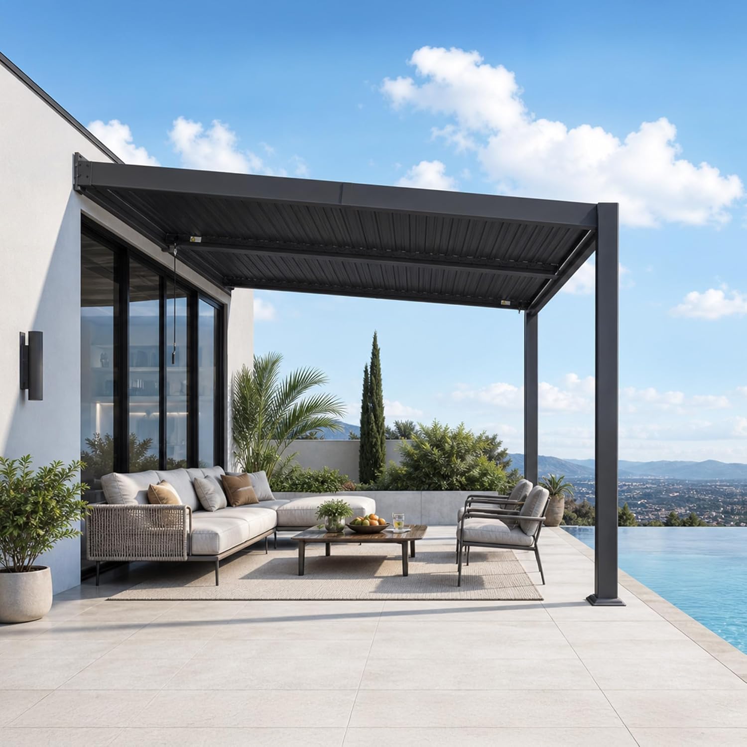 jardinite - Pergola bioclimatique adossée - 2,5x3 m - aluminium, lames orientables, résistante intempéries
