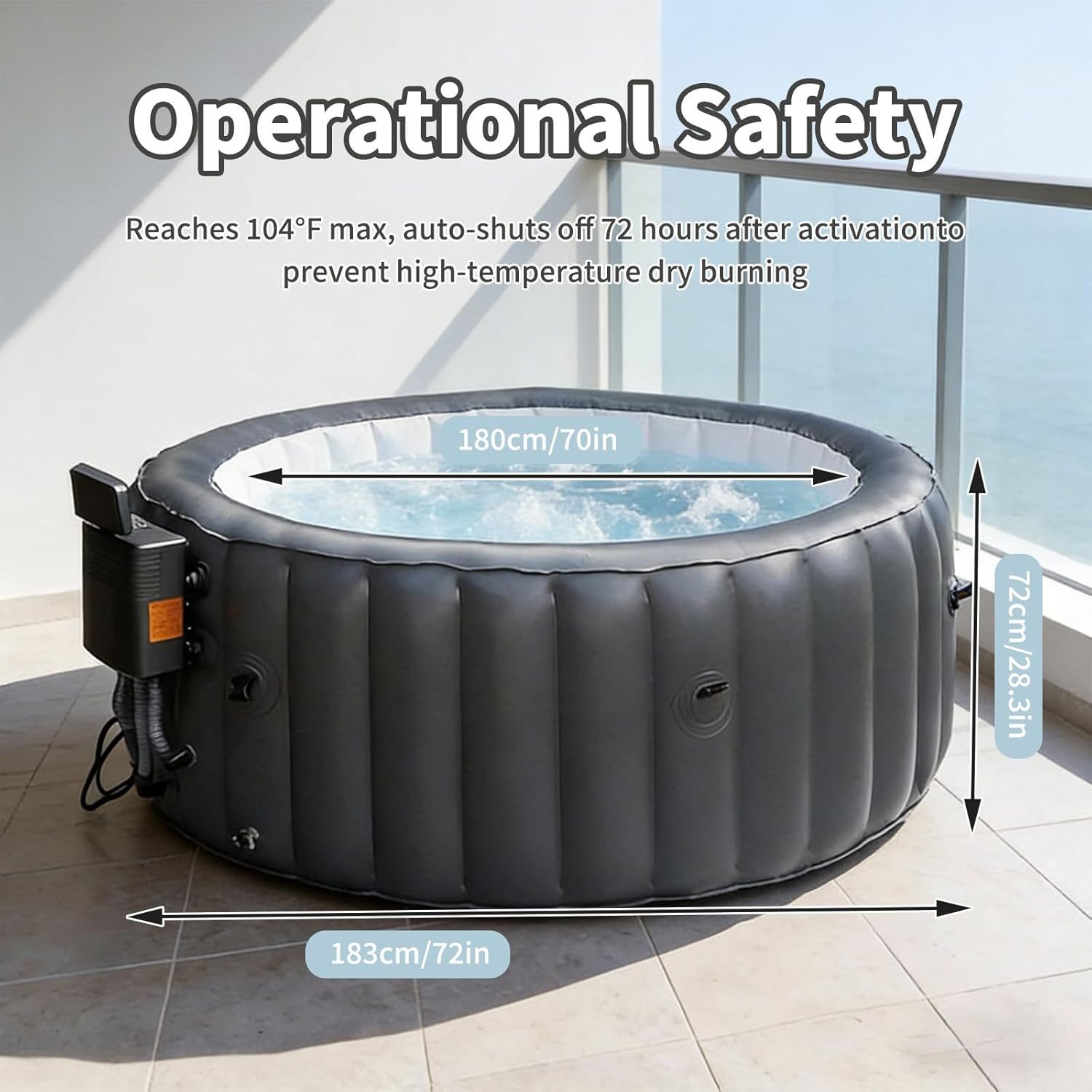 Spa gonflable 3-4 pers - 180cm - 150 jets, panneau contrôle, 42°C