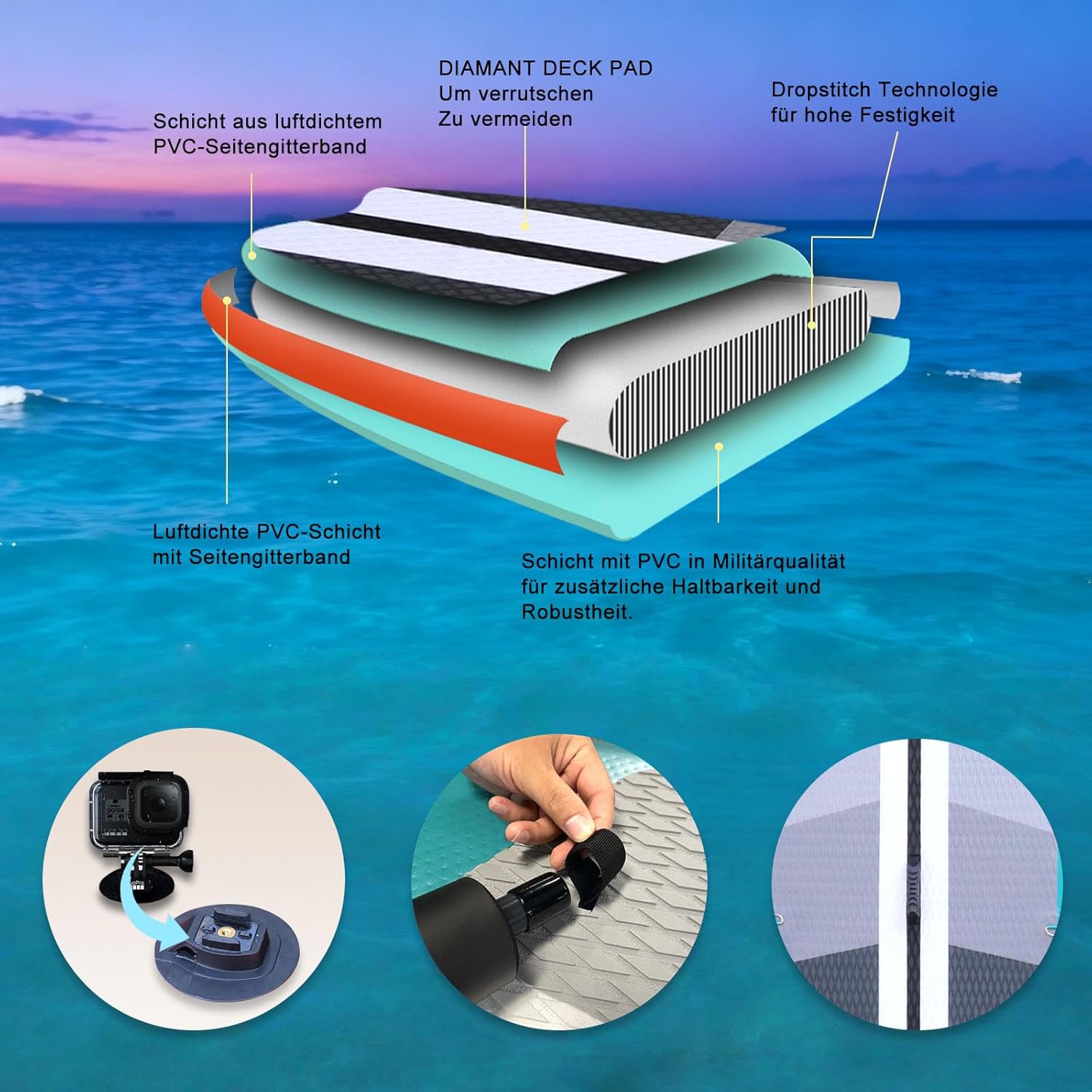 Stand up Paddle gonflable - 330x76x15cm - siège kayak, support GoPro, 150kg, double pagaie, vert menthe